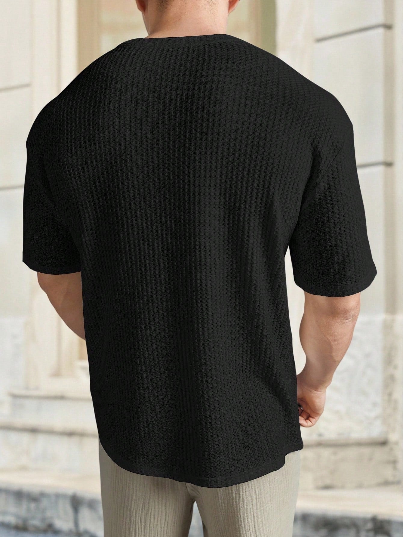 Manfinity BRENVOR Loose Fit Men Solid Waffle Knit round Neck Casual T-Shirt