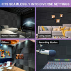 12 Pack Sound Proof Foam Panels, 1" X 12" X 12" Self-Adhesive Acoustic Foam Panels, Acoustic Panels Wedges High Density, Soundproof Wall Panels for Treatment Home Studio - Black