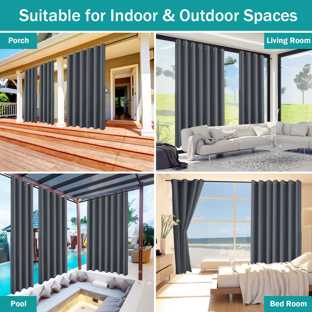 Outdoor Curtains Waterproof Garden Uv Exterior Curtain Sunlight Blackout Curtain for Patio Porch Pergola Covered Terrace Gazebo