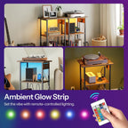 Record Player Stand with Charging Station and LED, Turntable Stand with Storage, 3 Tier End Table Hold up to 100 Albums, Record Table for Vinyl, Living Room, Rustic Brown and Black BF06UDRS01