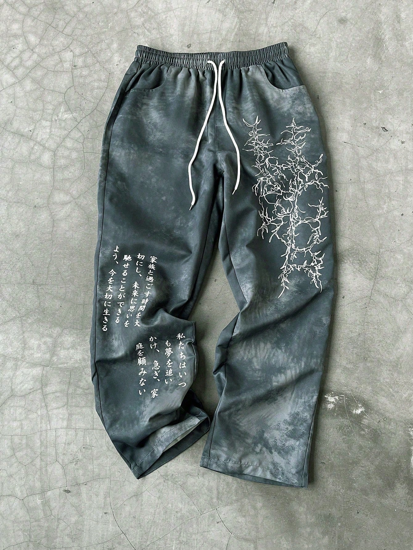 PAVTROS Men'S Slogan Print Drawstring Waist Pocket Casual Pants, Graphic Pants, Emo, 2000S Style, Fall