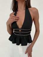 Aloruh Women'S Casual Minimalist Halter Halter Top, Daily Wear Concert Women Rave Festival Country Concert Ibiza Nashville Western Wear Women Western Boho Streetwear Tropical Gyaru Western Wear Women Western Gyaru Streetwear