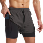 Mens 2 in 1 Running Shorts Quick Dry Athletic Shorts with Liner, Workout Shorts with Zip Pockets and Towel Loop