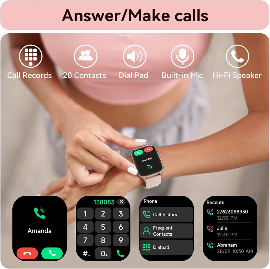 Smart Watch for Women, 1.85" HD Dynamic Dial Smartwatch for Android & Iphone with Answer/Make Call, Fitness Tracker with 110+ Sport Modes, Heart Rate/Spo2/Sleep Monitor, IP68 Waterproof (2 Bands)