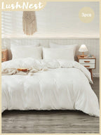 3Pcs Plain White Duvet Cover Set, Boho Farmhouse Bedding Decor, Soft Microfiber Comforter Cover for Boys & Girls (1 Duvet Cover + 2 Pillowcases No Insert), School Dorm Essentials, Cozy Aesthetic