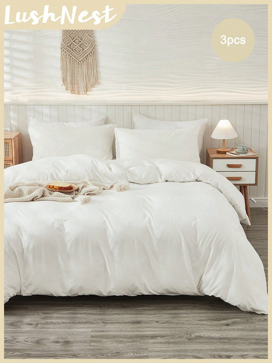 3Pcs Plain White Duvet Cover Set, Boho Farmhouse Bedding Decor, Soft Microfiber Comforter Cover for Boys & Girls (1 Duvet Cover + 2 Pillowcases No Insert), School Dorm Essentials, Cozy Aesthetic