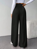 Firerie Women Minimalist Casual Fashion Back-To-School High Waist Textured Wide Leg Pants