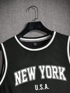 Manfinity ZONE917 Knit Mesh Letter Print Men'S Sleeveless Jersey Tank Top, Summer