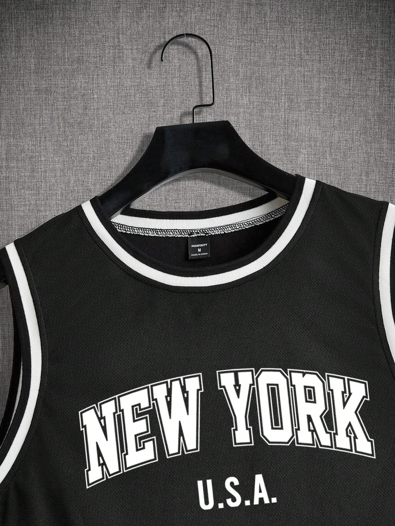 Manfinity ZONE917 Knit Mesh Letter Print Men'S Sleeveless Jersey Tank Top, Summer