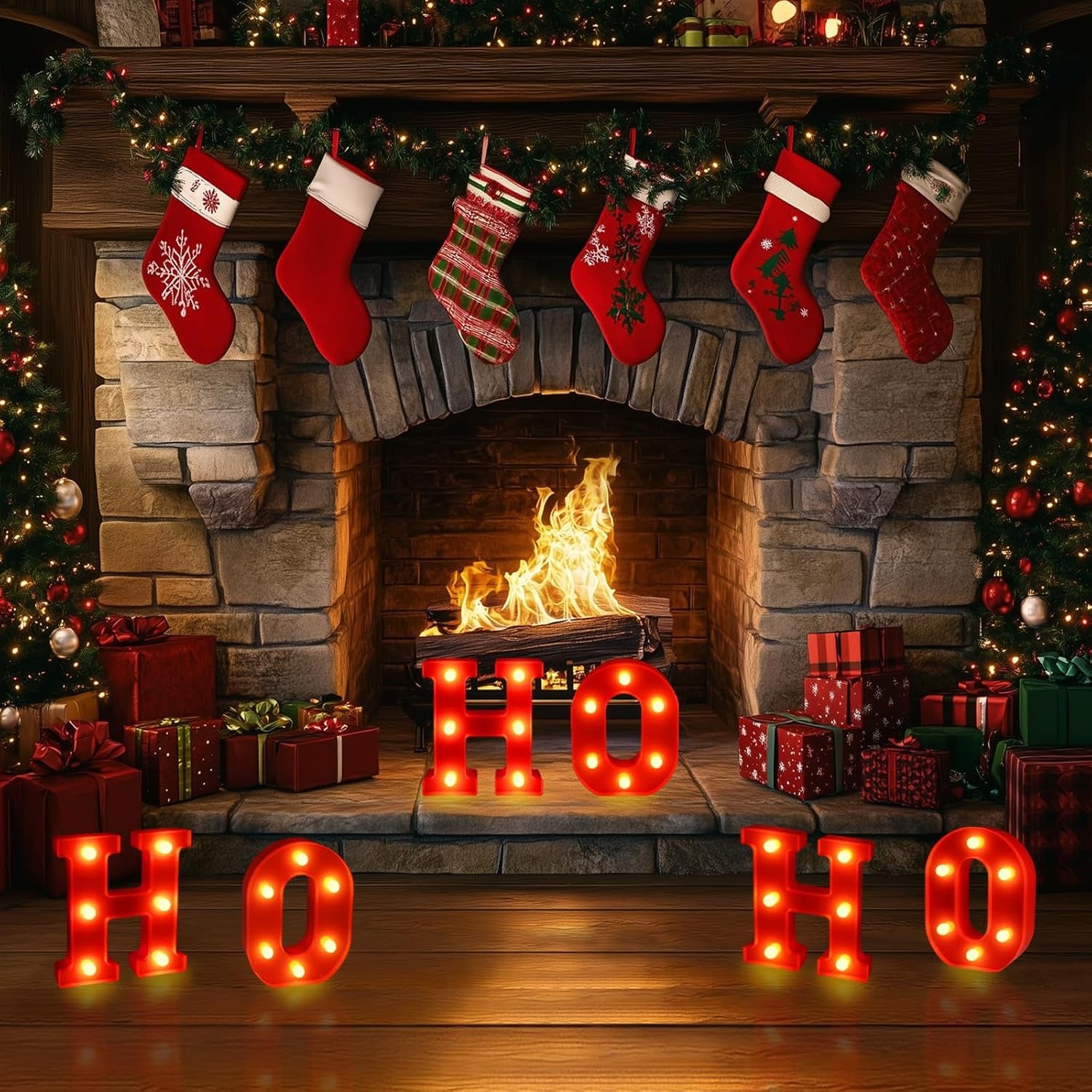 Ho Ho Ho Christmas Decorations Indoor, 6.3 Inches LED Marquee Light up Letters HOHOHO Signs, Battery Operated Christmas Lights Sign for Home Table Top Mantel Room Bedroom Bar Xmas Party Decor