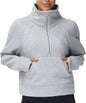 Womens' Half Zip Pullover Fleece Stand Collar Crop Sweatshirt with Pockets Thumb Hole