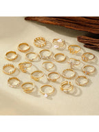 23Pcs Luxury Eye, Faux Pearl, Multi-Element Ring Set with Rhinestone Decoration, for Women Daily Wear