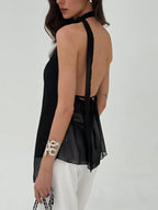 Aloruh Women Sexy Asymmetric Hem Backless Halter Neck Top,Rave Top