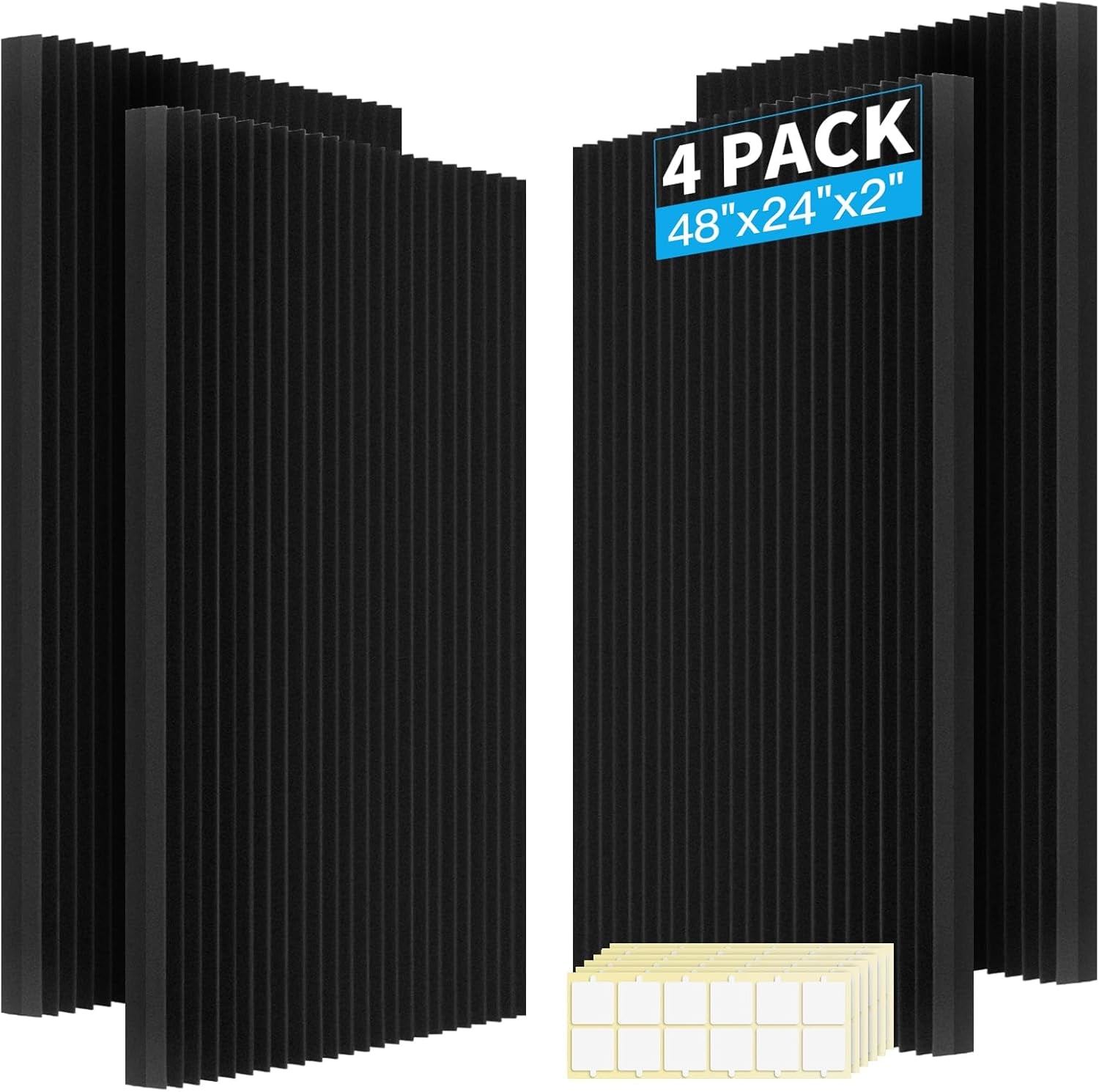 4 PCS Acoustic Panels,48''X24''X2'' Soundproof Foam Wall Panels,High Density Fireproof Noise Cancelling Foam Studio Foam Panel,Noise (Black-4 Pack)