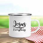 Jesus Is God Print Enamel Mugs Christian Creative Coffee Cups Drink Dessert Breakfast Milk Cup Vintage Mug Handle Drinkware Gift